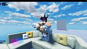 뚱뚱한 창녀가 큰 엉덩이와 큰 가슴으로 몬스터 자지 타며 로블록스 콘도에서 세게 박혀