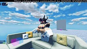 Толстая шлюха с большой жопой и сиськами скачет на монстр хуе, пока ее жестко трахают в кондо Роблокс