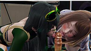Boku No Hero Hentai Yuri: Ochako, Froppy, and Rumi in Futanari Threesome