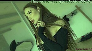 Busty Cosplay Brunette Teases With Big Tits In Anime Costume Scene.