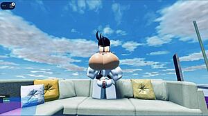 Толстая шлюха с большой жопой и сиськами скачет на монстр хуе, пока ее жестко трахают в кондо Роблокс