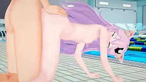 Petite pink-haired anime cat girl gets creampied and facialed in hentai part 2.