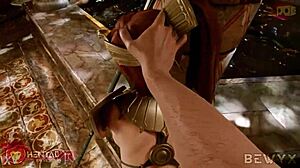 Prim Rose gets fucked doggystyle in bath house with big tits redhead nipples and ass in hentai animation