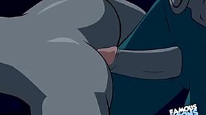 Robin eating out Estel in Batman anime style