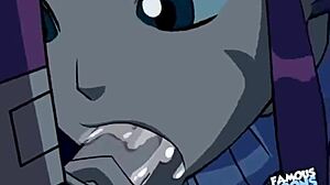 Robin eating out Estel in Batman anime style