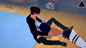 Обожаю, когда Койкацу Микаса и Эрен трахаются жестко с кумом на ее большой жопе