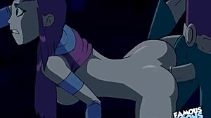 Robin eating out Estel in Batman anime style