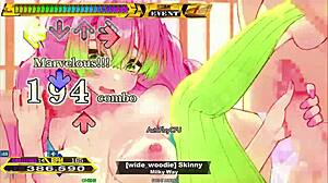 DDR chart vékony táncossal nagy cicikkel és bimbókkal