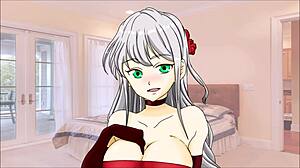 Oh damn, clean that cum off her tits in this super CEI hentai!