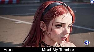 I met my teacher with big tits in this cute anime hentai bukkake scene.