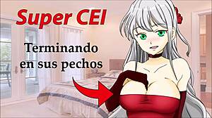 Oh damn, clean that cum off her tits in this super CEI hentai!