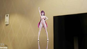 Raiden Mei Strips For Nude Dance In Hentai Honkai Impact With Glasses And Red Hair!