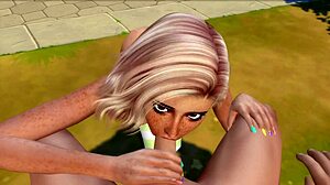 Nuori nainen nai puistossa käsin ja suulla