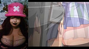 Hotwife with Big Tits and Curvy Body Watches Anime While Assfucked