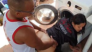 Stuck in washing machine, I asked for help but got fucked hard!