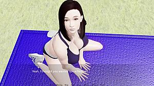 curvy milf in outfit gives blowjob with huge oppai in anime hentai gameplay.