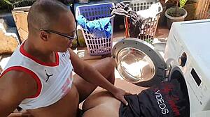 Stuck in washing machine, I asked for help but got fucked hard!