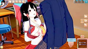 Reimu gets tit squeezing and handjob in 3dcg big tits anime from touhou project