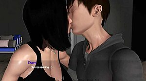 curvy milf in outfit gives blowjob with huge oppai in anime hentai gameplay.