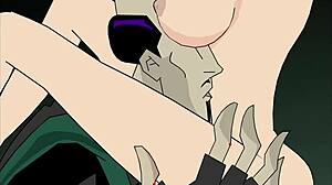 Kızıl Saçlı ve Sarışın Üçlüde Sakso Paylaşır Animasyonda