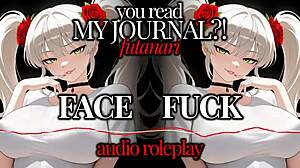 She discovered the hidden journal entry about futanari desires, leading to a messy choking deepthroat session with gagging femdom and blowjob in this erotic student hentai audio.