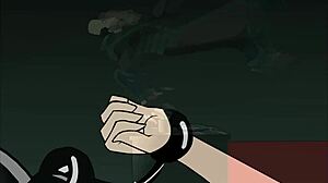 Redhead and blonde share blowjob in threesome animation