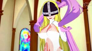 Angewomon blonde slut masturbates pov in angelic form - digimon 😈