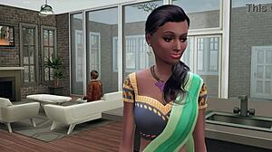 Первая ночь новобрачной индийской пары, исследующей большие сиськи и анал в 3D-аниме свадебном наряде