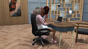 Black ebony milf boss seduces secretary into lesbian domination at office with strapon dildo scissoring and toy fucking