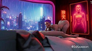 Sexy Cyberpunk Girl with Big Tits Gets Huge Cumshot on Face