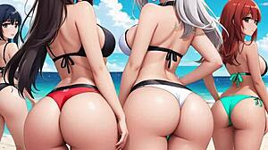 楽園の島に集まる数百人のアニメ娘たち、セクシー衣装でグループプレイ