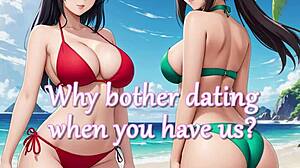 hundreds of anime girls gather on paradise island with detailed sexy outfits and playful interactions in groups