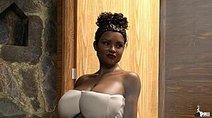 Thick ebony babe with big oppai gets dominated in her apartment