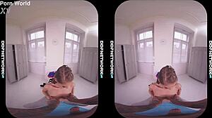 Tattooed girl seduces with blowjob in locker room