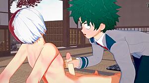 My hero academia yaoi shows Deku giving Shouto intense handjob and blowjob in crossdressing anime game