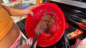 baking cookies with sweet blonde stepdaughter lola cheeks