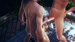 Genshin Impact Hentai: Eula i Tretal Munsex med Sperma på Hennes Stora Tuttar och Mun