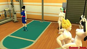 Dragon Ball Hentai Orgija Goku in Vegeta trdo jebeta žene v rit kot kužke z nevesto in svakinjo