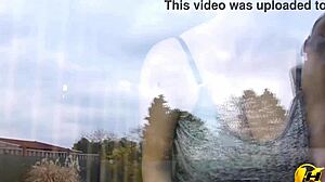 i wash windows without bra, pushing huge tits and ass to window