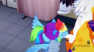 Digimon My Little Pony Yaoi - Renamon e Rainbow Dash sega pompino scopata con creampie nel culo - Yiff anime manga gay