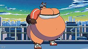 Michiru experiences detailed belly inflation in anime