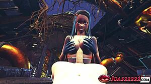 Nessa Pokemon 3D Hentai Animation: Big Tits Girl in Sexy Bodysuit and Blue Latex Gloves Delivers Fetish Handjob to Big Dick, Ending in Massive Cumshot