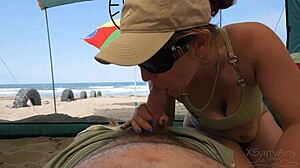 Almost caught having risky fun with a stranger on the beach