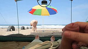 Almost caught having risky fun with a stranger on the beach