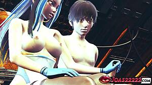 Nessa Pokemon 3D Hentai Animation: Big Tits Girl in Sexy Bodysuit and Blue Latex Gloves Delivers Fetish Handjob to Big Dick, Ending in Massive Cumshot