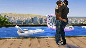 Casal hunk do Sims 4 fode bunda na piscina e cama a noite toda!