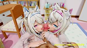 Fuwamoco Gets Intense Blowjob from Novr in 3D Hololive Hentai