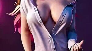 Интенсивный соблазнительный танец Ahri в 3D хентай косплее League of Legends