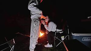 Wife BENT OVER and USED outside at camp TRYING to get caught