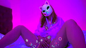 Neon Glow Masked Hottie with Massive Tits Masturbates Wildly with Anime Moans - Lilykoti